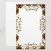 Bourgondische gouden filigraan bruiloft Briefpapier (Voorkant / Achterkant)