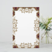  Bourgondische gouden filigraan bruiloft Briefpapier (Staand voorkant)