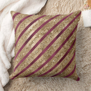 Bourgondische gouden glitter strepen kussen
