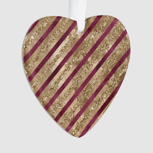 Bourgondische gouden glitter strepen ornament (voorkant)