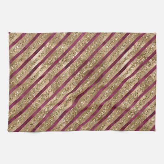 Bourgondische gouden glitter strepen theedoek (Horizontaal)