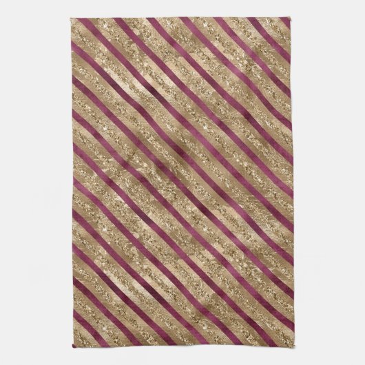 Bourgondische gouden glitter strepen theedoek (Verticaal)