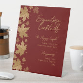 Bourgondische gouden herfst laat signatuur cocktai reclamebord met voetstuk (Insitu)