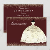 Bourgondische gouden jurk glitter Quinceanera uitn Kaart (Voorkant / Achterkant)