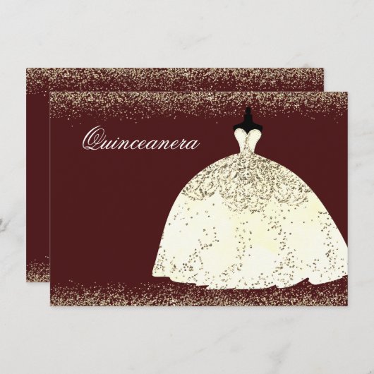 Bourgondische gouden jurk glitter Quinceanera uitn Kaart (Voorkant / Achterkant)