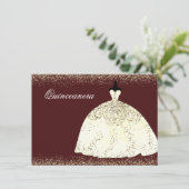 Bourgondische gouden jurk glitter Quinceanera uitn Kaart (Staand voorkant)