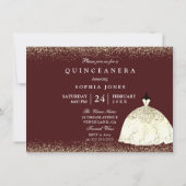 Bourgondische gouden jurk glitter Quinceanera uitn Kaart (Achterkant)