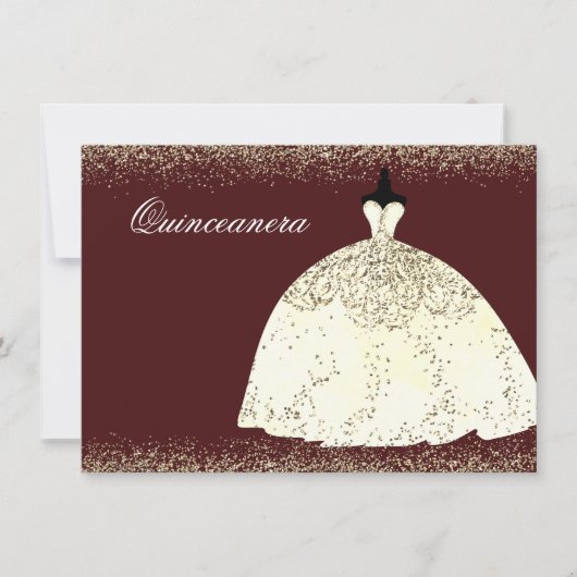 Bourgondische gouden jurk glitter Quinceanera uitn Kaart (Voorkant)