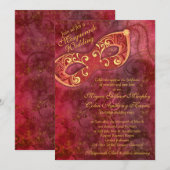 Bourgondische gouden maskerade balbruiloft Kaart (Voorkant / Achterkant)