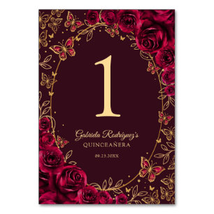 Bourgondische Gouden Quinceanera Kaart