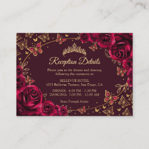 Bourgondische Gouden Quinceanera Ontvangst Details Informatiekaartje