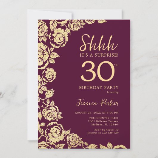 Bourgondische gouden Rozen verrassen 30e verjaarda Kaart (Voorkant)
