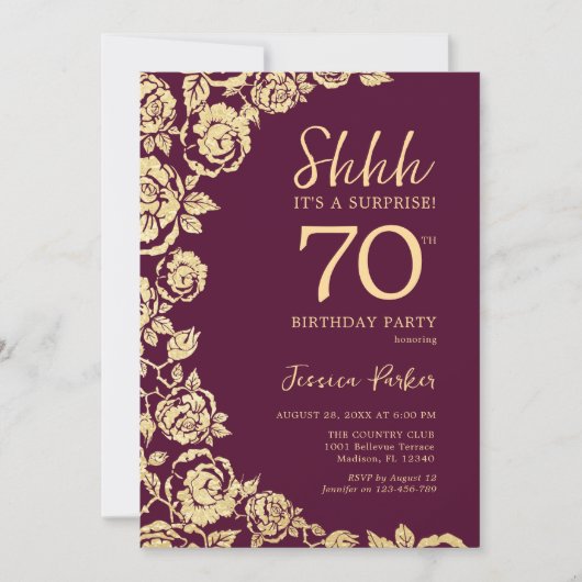 Bourgondische gouden Rozen verrassen 70ste verjaar Kaart (Voorkant)