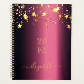 Bourgondische gouden sterren monogram naam 2027 planner (Voorkant)