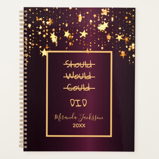 Bourgondische gouden sterren motivatie quote 2025 planner (Voorkant)