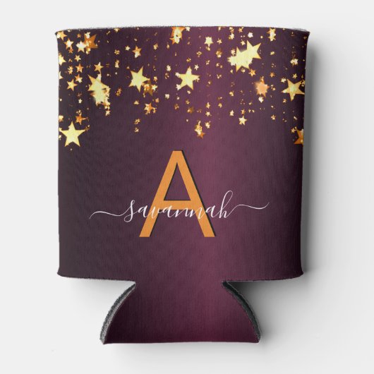 Bourgondische gouden sterren naam feest blikjeskoeler (Voorkant)