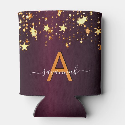 Bourgondische gouden sterren naam feest blikjeskoeler (Achterkant)