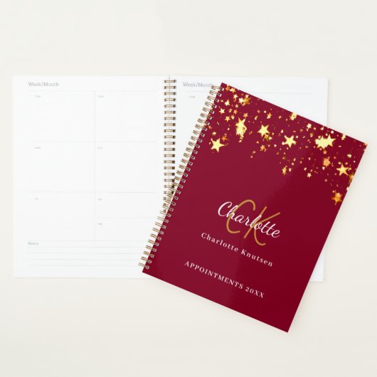 Bourgondische gouden sterren naam monogram 2026 planner (Display)