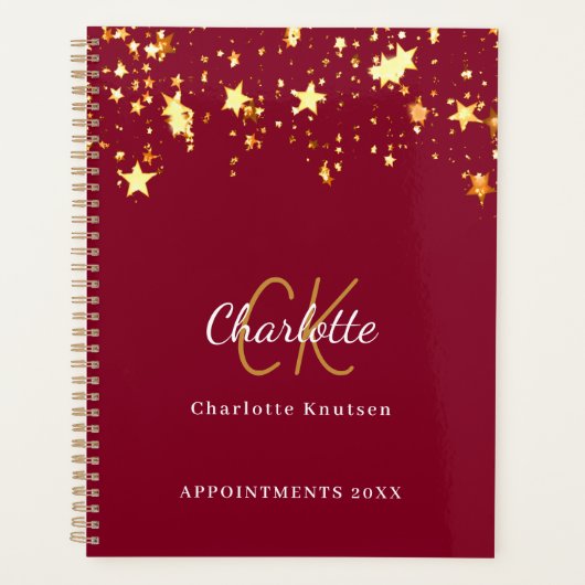 Bourgondische gouden sterren naam monogram 2026 planner (Voorkant)