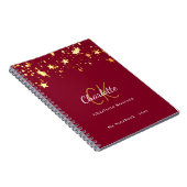 Bourgondische gouden sterren naam monogram notitieboek (Rechterzijde)