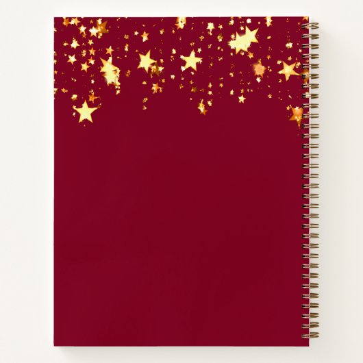 Bourgondische gouden sterren naam monogram notitieboek (Achterkant)