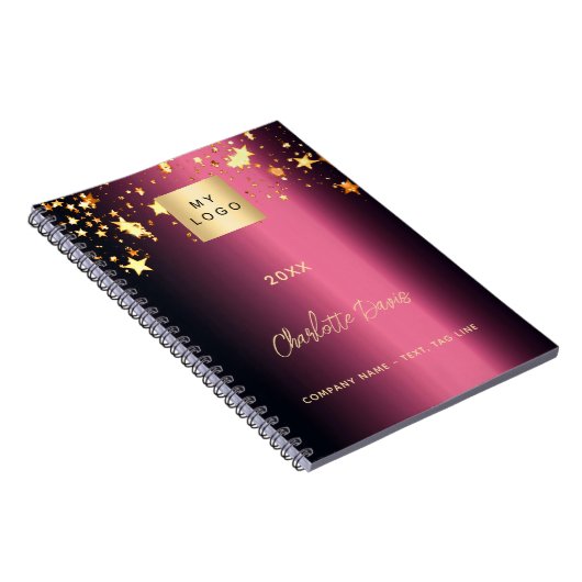 Bourgondische gouden sterren stijlvol zakelijk log notitieboek (Rechterzijde)