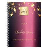 Bourgondische gouden sterren stijlvol zakelijk log notitieboek (Voorkant)