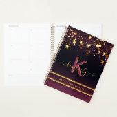 Bourgondische gouden sterren zwarte glitter monogr planner (Display)