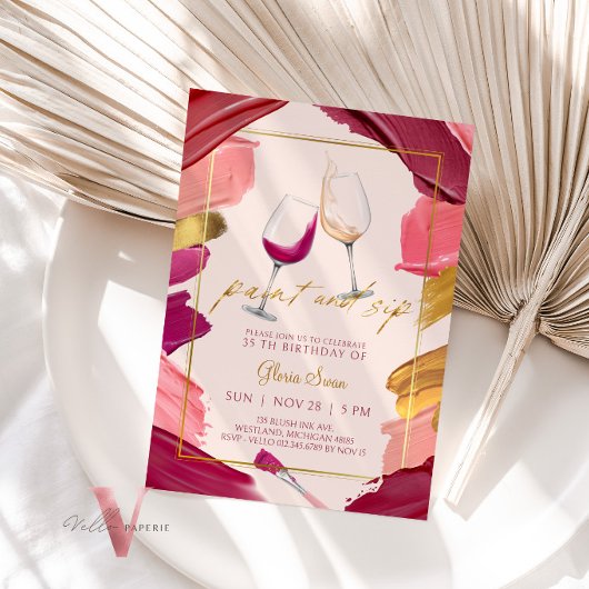 Bourgondische gouden verf en slok verjaardagsuitno kaart