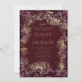 Bourgondische gouden waterverf bloemenluxe bruilof kaart