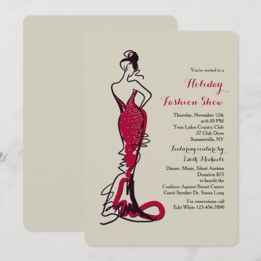 Bourgondische Gown Mode Show Uitnodiging (Voorkant / Achterkant)