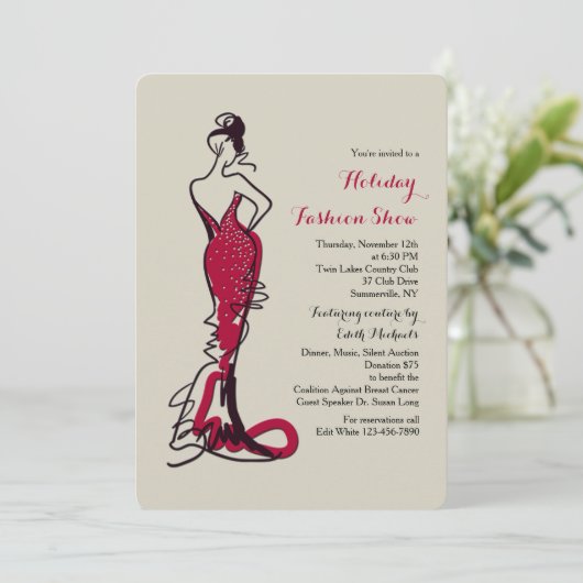 Bourgondische Gown Mode Show Uitnodiging (Staand voorkant)