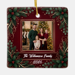 Bourgondische groene familie foto Kerst keramiek Keramisch Ornament