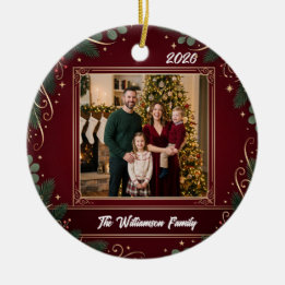 Bourgondische groene familiefoto Kerst keramiek Keramisch Ornament