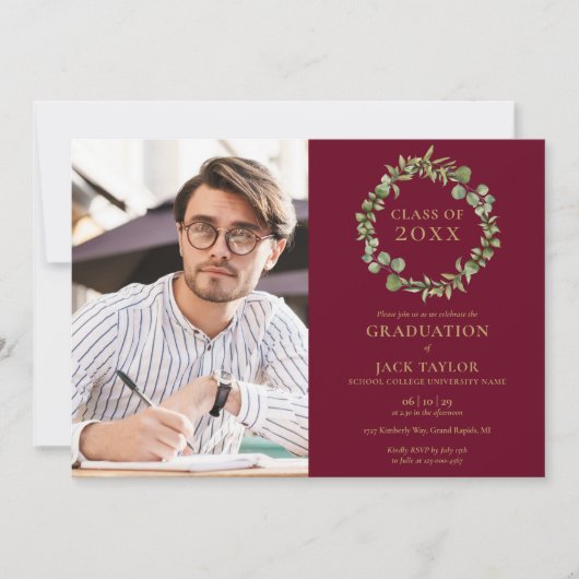 Bourgondische groene slinger afstudeerfeest I Kaart (Voorkant)