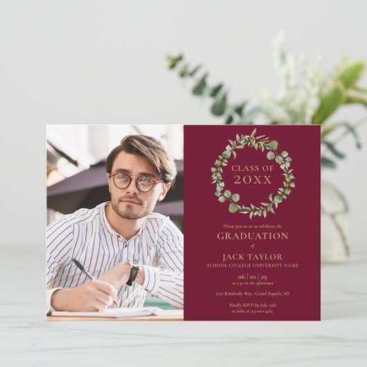 Bourgondische groene slinger afstudeerfeest I Kaart (Staand voorkant)