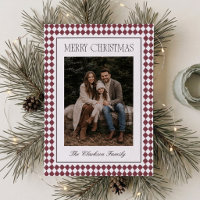 Bourgondische Harlekijn Kerstkaart met één foto