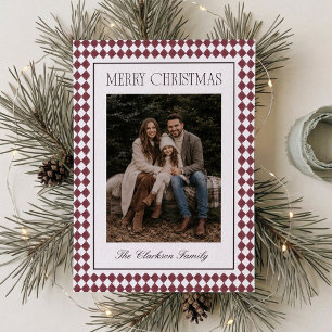 Bourgondische Harlekijn Kerstkaart met één foto Kaart