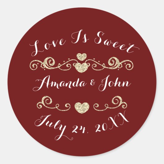 Bourgondische harten Save the Date Liefde is Zoet Ronde Sticker (Voorkant)