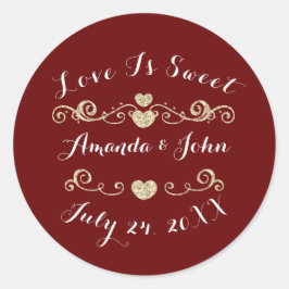 Bourgondische harten Save the Date Liefde is Zoet Ronde Sticker