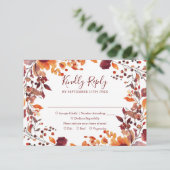 Bourgondische Herfst Autumn Leaves Floral Wedding RSVP Kaartje (Staand voorkant)