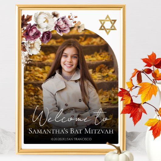 Bourgondische Herfst Bat Mitzvah Foto Welkom Teken Poster
