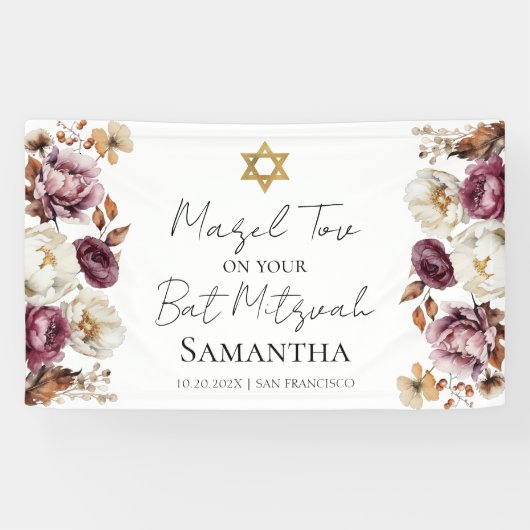 Bourgondische Herfst Bat Mitzvah Spandoek (Horizontaal)