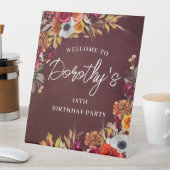 Bourgondische Herfst Bloemen 18e Verjaardagsfeest  Reclamebord Met Voetstuk (Insitu)