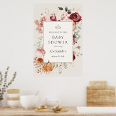 Bourgondische herfst bloemen Baby shower welkom Poster (Keuken)