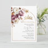 Bourgondische Herfst Bloemen Herfst Quinceanera Fo Kaart (Staand voorkant)