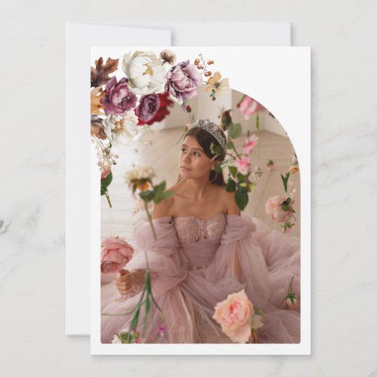 Bourgondische Herfst Bloemen Herfst Quinceanera Fo Kaart (Achterkant)