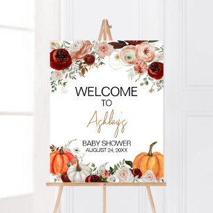 Bourgondische Herfst Bloemen Pompoen Welkom Poster