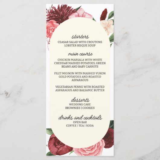 Bourgondische Herfst Bloemenbruiloft Menu (Voorkant)