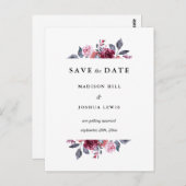 Bourgondische Herfst bloemenbruiloft Save the Date Briefkaart (Voorkant / Achterkant)